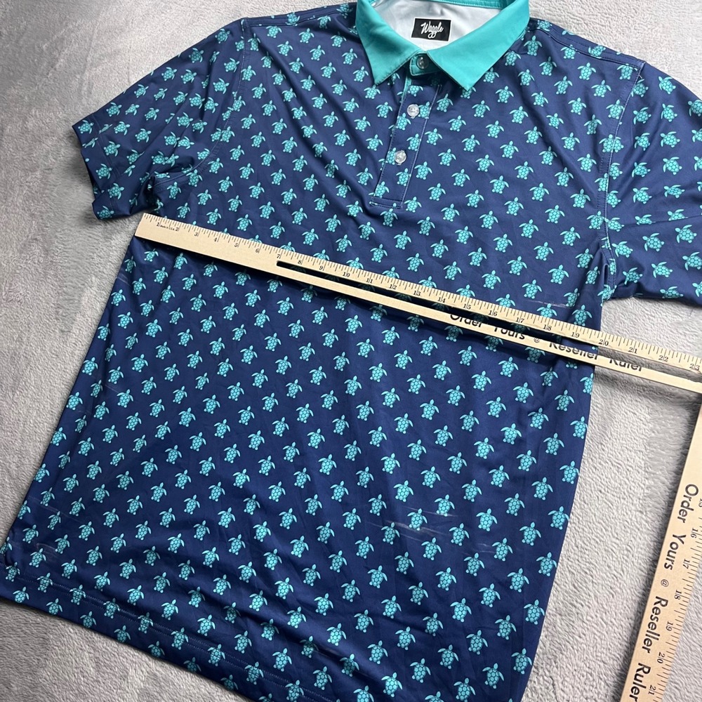 Waggle Golf Polo Shirt Mens Large Blue Teal Sea Turtle Print Performance Stretch - Picture 4 of 8
